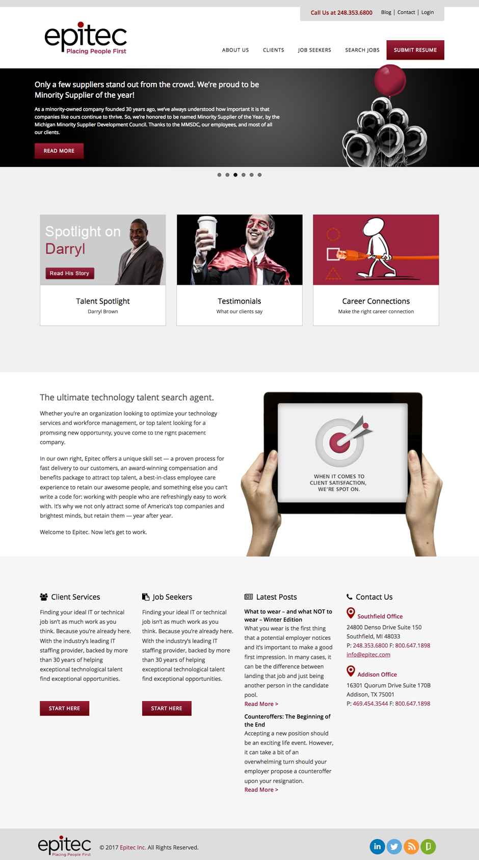 Epitec Web Site Home Page and Messaging