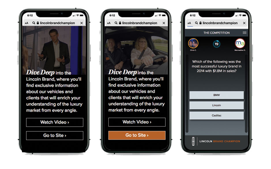Lincoln Brand Champion Mobile Event Launch Screen
