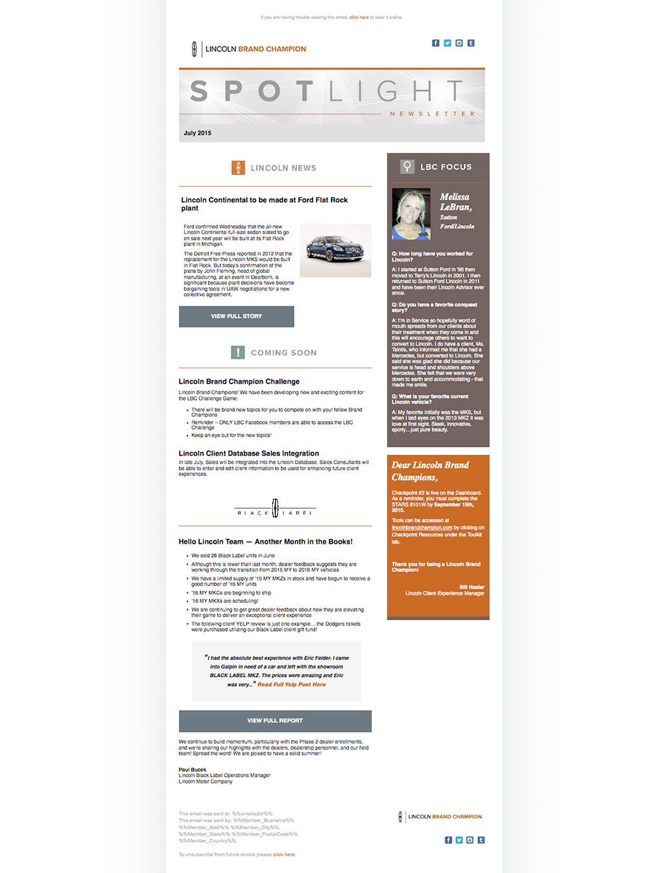 Lincoln Brand Champion eMail Builder Stage 5