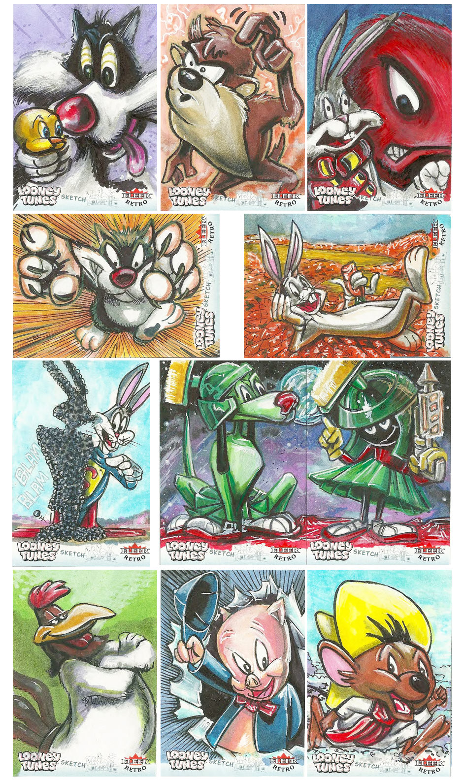 Warner Brothers Fleer Retro Looney Tunes Original Sketch Cards by plhatfield patrick-hatfield